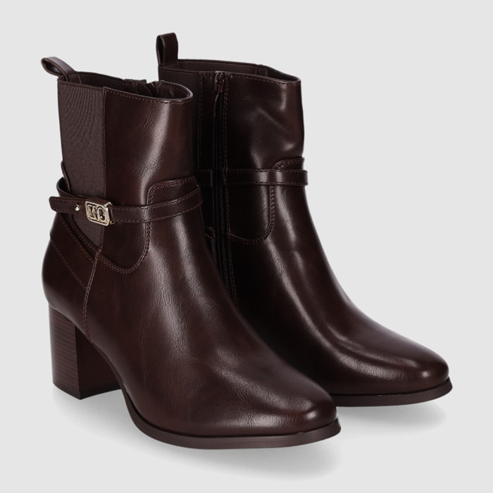 Botines de Piel Sintética - Marron - Tacón: 6 cm