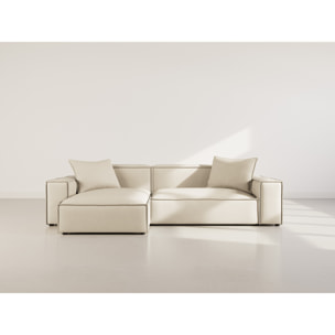 Atlas - Canapé d'angle réversible 4 places en velours texturé - Beige