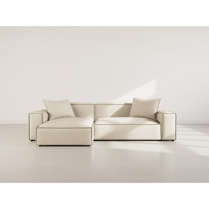 Atlas - Canapé d'angle réversible 4 places en velours texturé - Beige