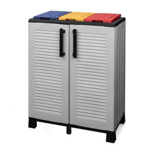 Pattumiera Tremolite, Cestino portarifiuti, Bidone per raccolta differenziata a 2 ante, 100% Made in Italy, 68x37h90 cm, Grigio chiaro e Multicolore