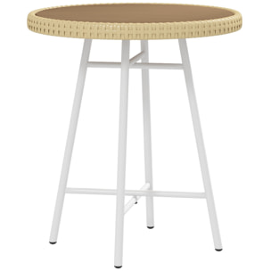 Mesa Auxiliar de Ratán Sintético Mesa de Centro Redonda con Tablero de Madera Plástica y Marco de Acero Galvanizado Carga 30 kg para Terraza Balcón Jardín 50x50x55 cm Natural