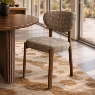 Ensemble table 230cm effet noyer et 6 chaises en tissu taupe SUZIE