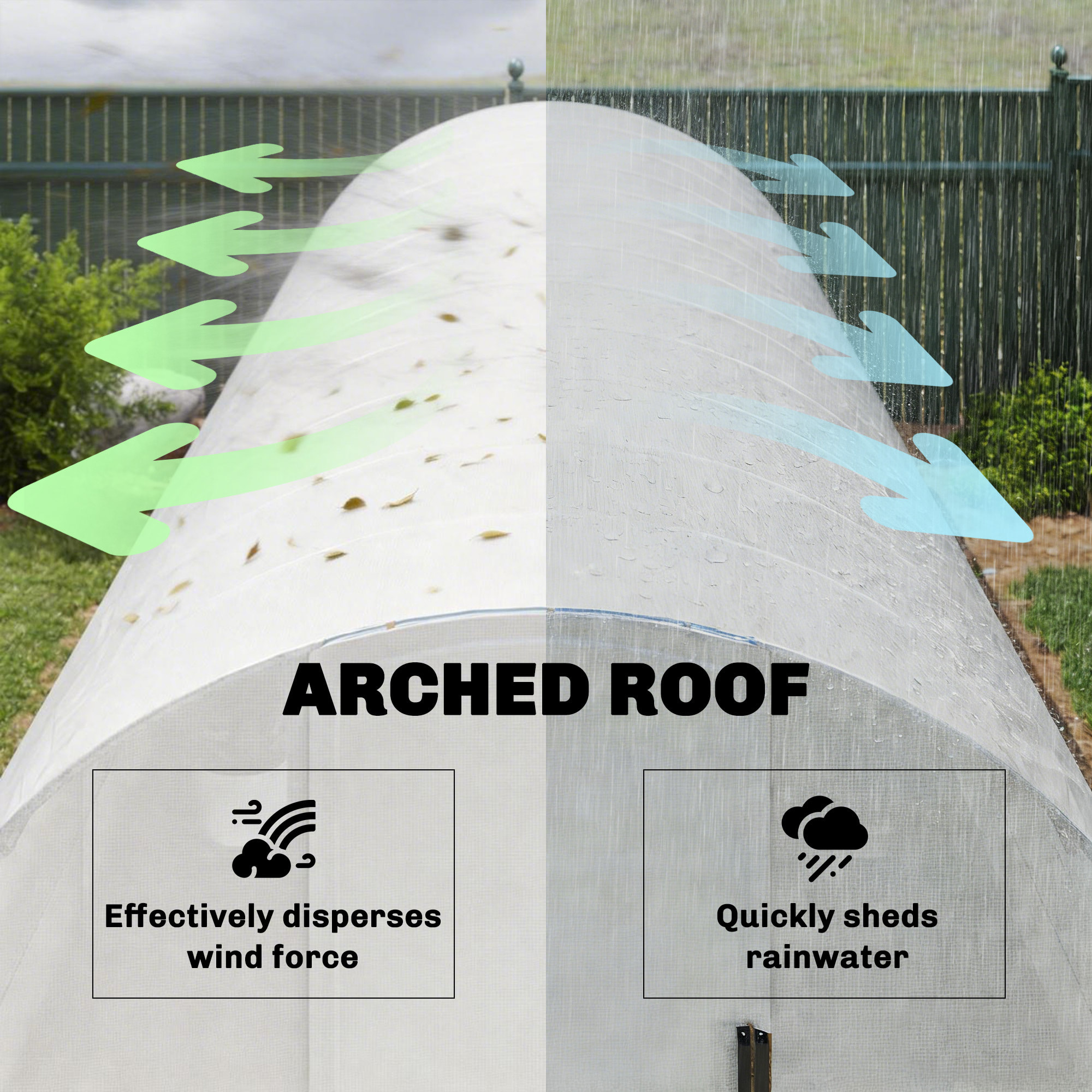 Serre tunnel de jardin 24 m² porte 12 fenêtres acier PE blanc