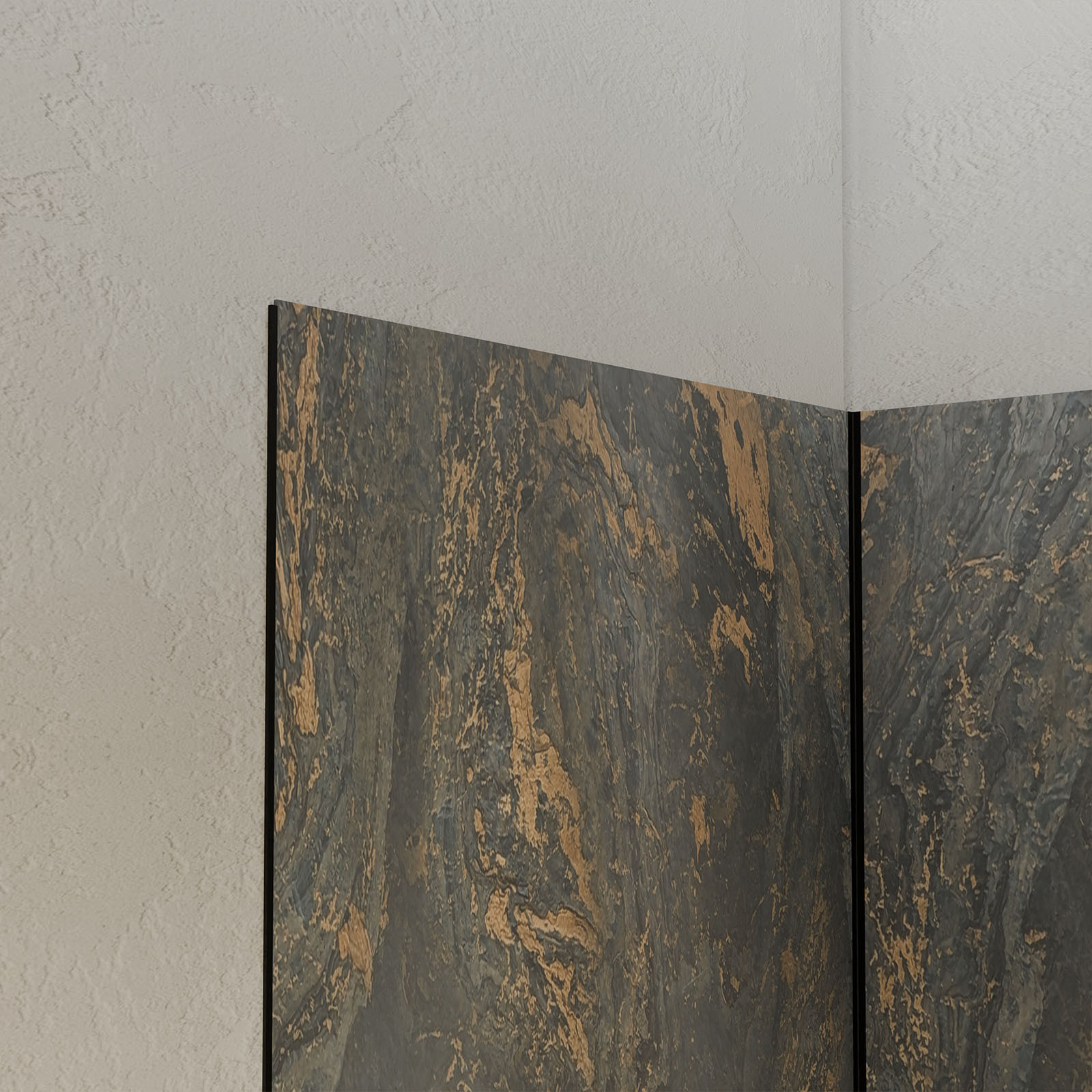 Pack 3 Panneaux Muraux Pierre Venus 90x210cm et Profilés Noirs - STONE'IT