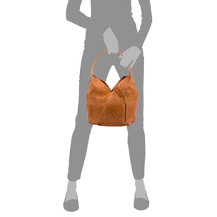 Jesi Borsa a spalla Donna.Pelle autentica Camoscio Incisa Intrecciata