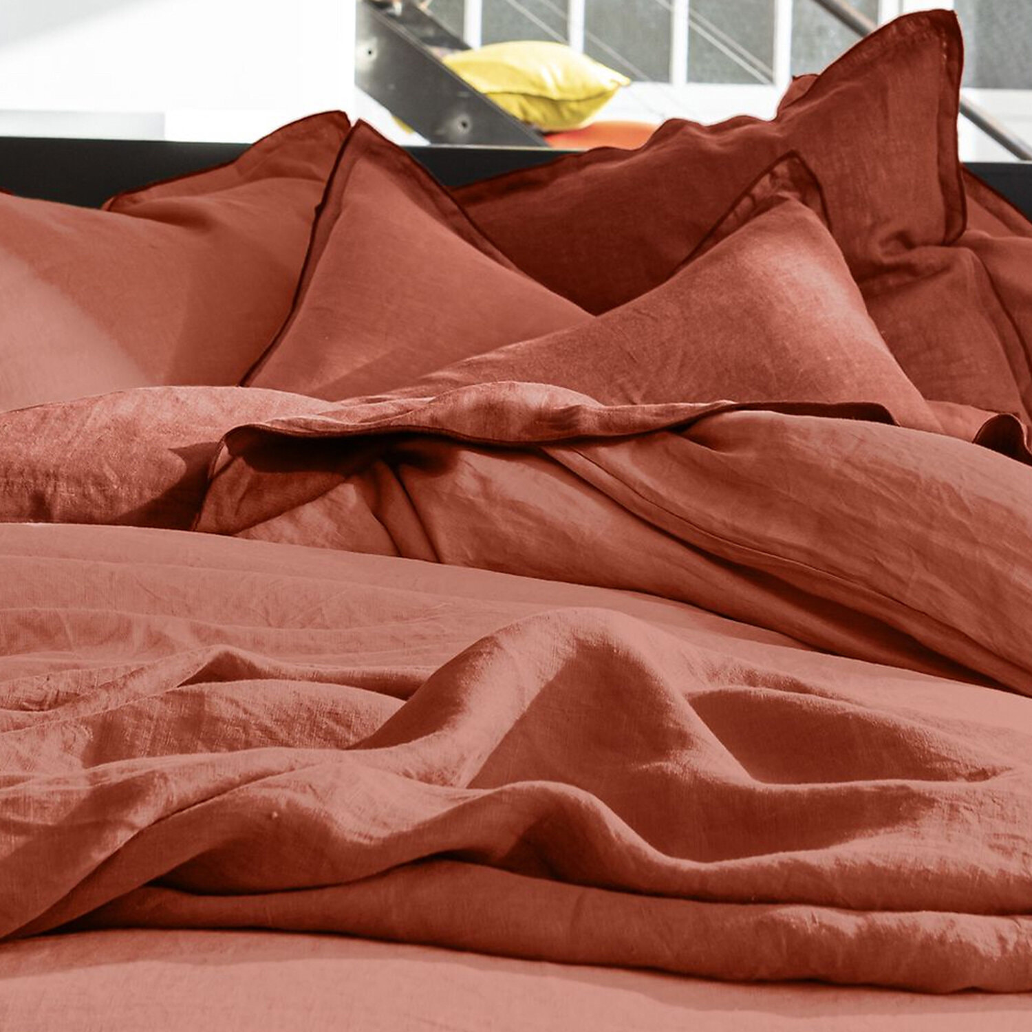 Housse de couette 100% lin lavé - paprika