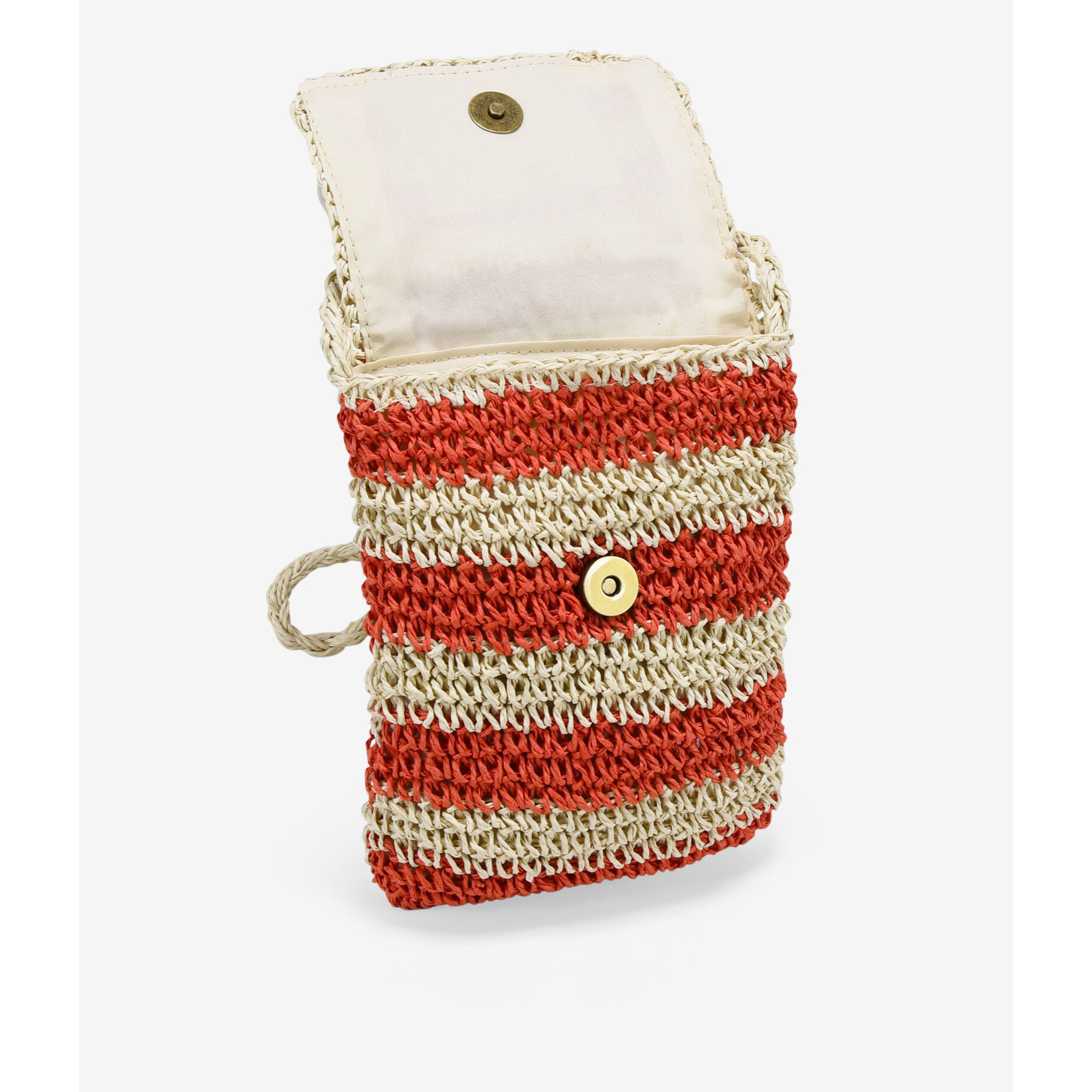 Bolso para móvil rojo en rafia con conchas