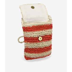 Bolso para móvil rojo en rafia con conchas