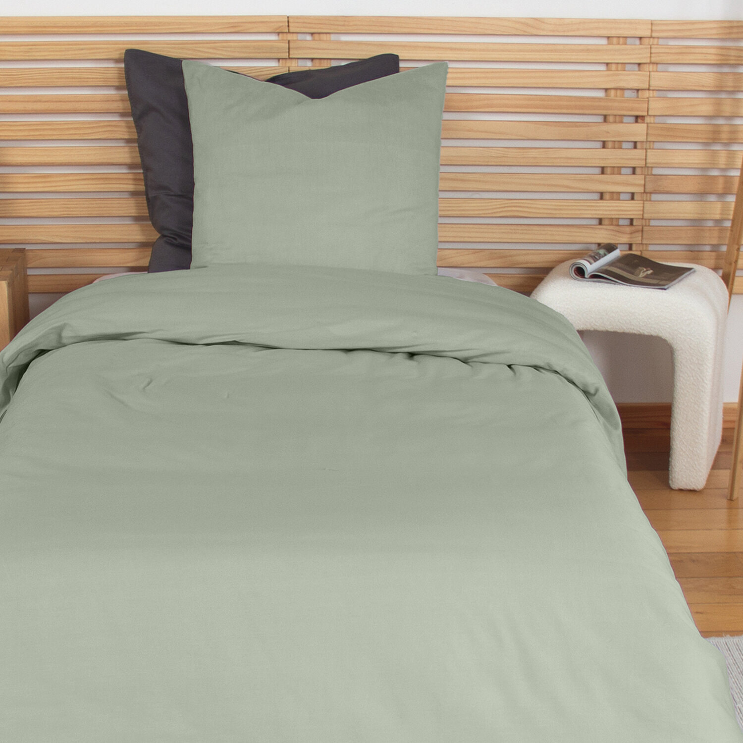 Parure housse de couette coton vert sauge
