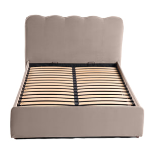 Kahlo - lit coffre - 140x190 - en velours - sommier inclus - Taupe