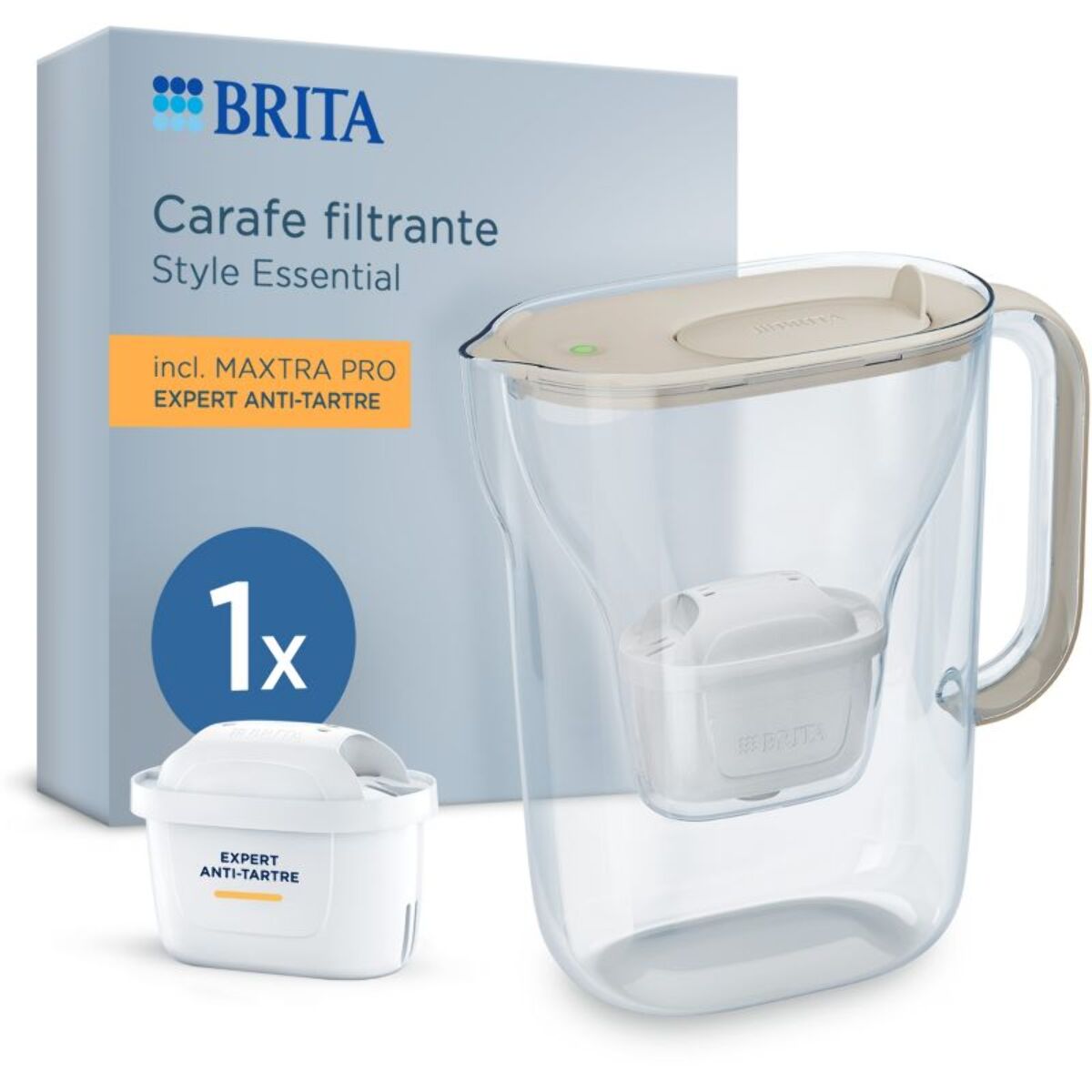 Carafe filtrante BRITA Style Essential sable + 1 cartouche Maxtra Pro