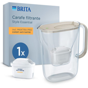 Carafe filtrante BRITA Style Essential sable + 1 cartouche Maxtra Pro