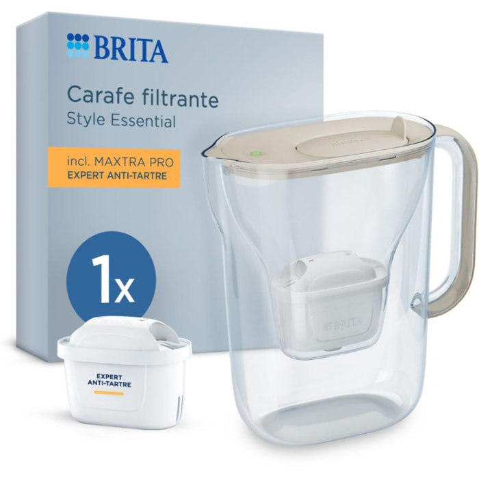 Carafe filtrante BRITA Style Essential sable + 1 cartouche Maxtra Pro