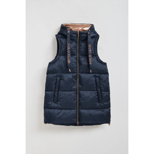Gilet trapuntato Ice blu marino con cappuccio fisso e particolari Polo Club