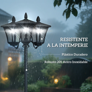 Farol Solar de Jardín con 3 Luces LED Impermeable IP44 Sensor de Noche Farola de Exterior para Camino Terraza Patio 51,5x47x182,5 cm Negro