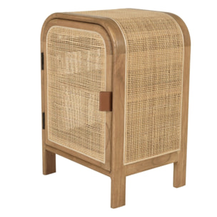 AMY - Chevet forme arrondie mindi et rotin naturel 1 porte 1 étagère AMY