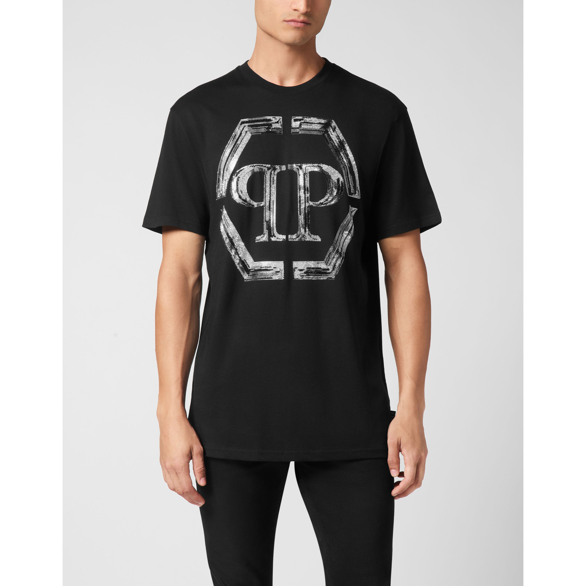 PHILIPP PLEIN Camiseta de cuello redondo y manga corta HEXAGON