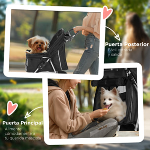 Carrito para Perros Plegable Cochecito para Mascotas Carrito para Perros Pequeños con Cesta de Almacenaje Ventanas de Malla y 2 Ruedas Universales 75x45x97 cm Negro