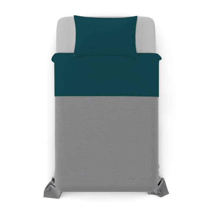 COMPLETO LETTO NATURAL COLOUR MADE IN ITALY COTONE-VERDE PETROLIO/GRIGIO CHIARO PIAZZA E MEZZA