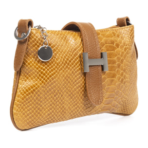 Allerona Bolso de mano Mujer.Piel auténtica Gamuza Grabado Serpiente