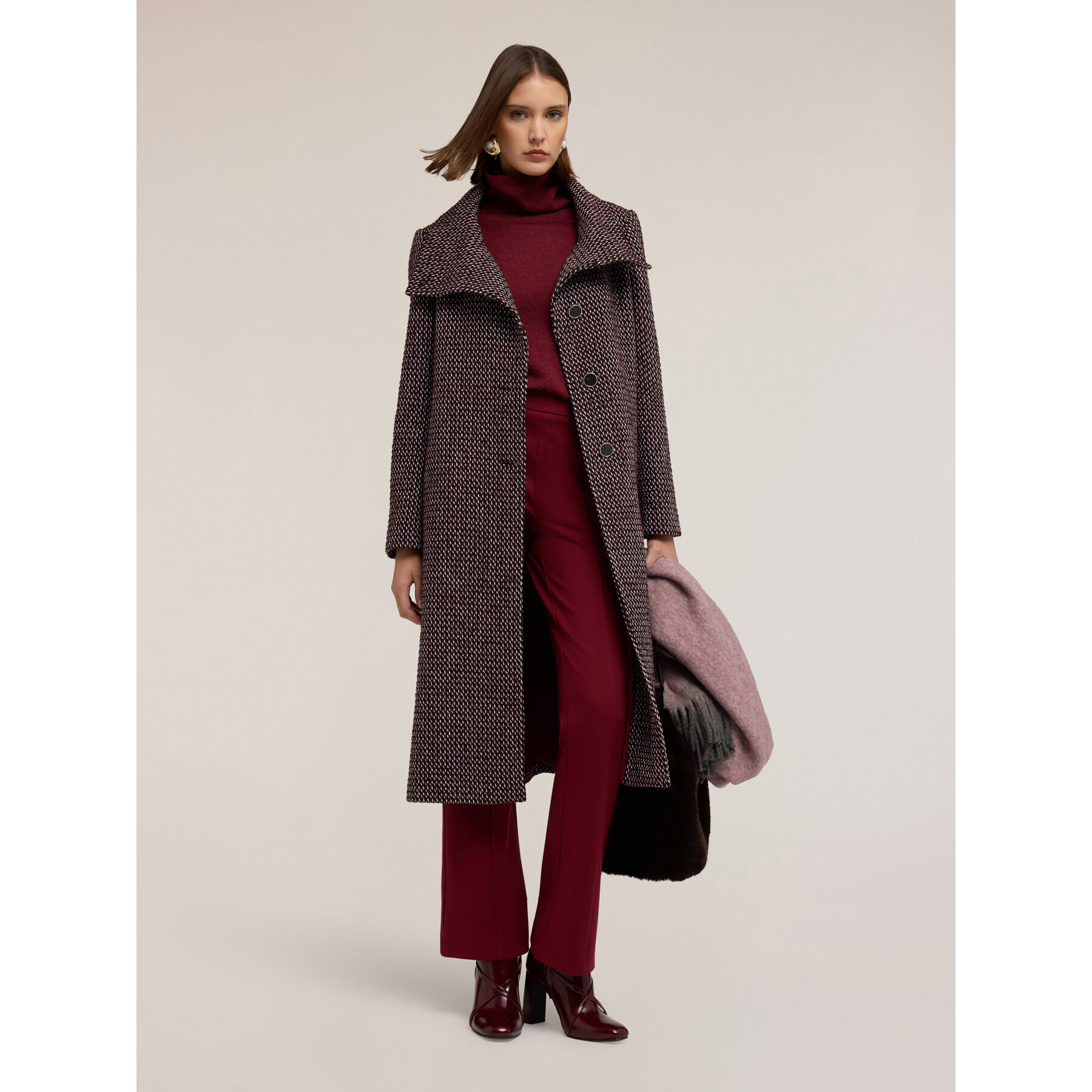 Motivi - Cappotto sartoriale con cintura - Bordeaux