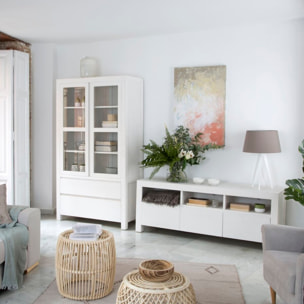 Vitrine Liland -bois massif et panneau de mdf-couleur laqué blanc mat 105 x 185 x 45 cm