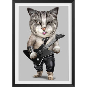 Affiche enfant chat en métal lourd  Affiche + cadre en bois - Noir