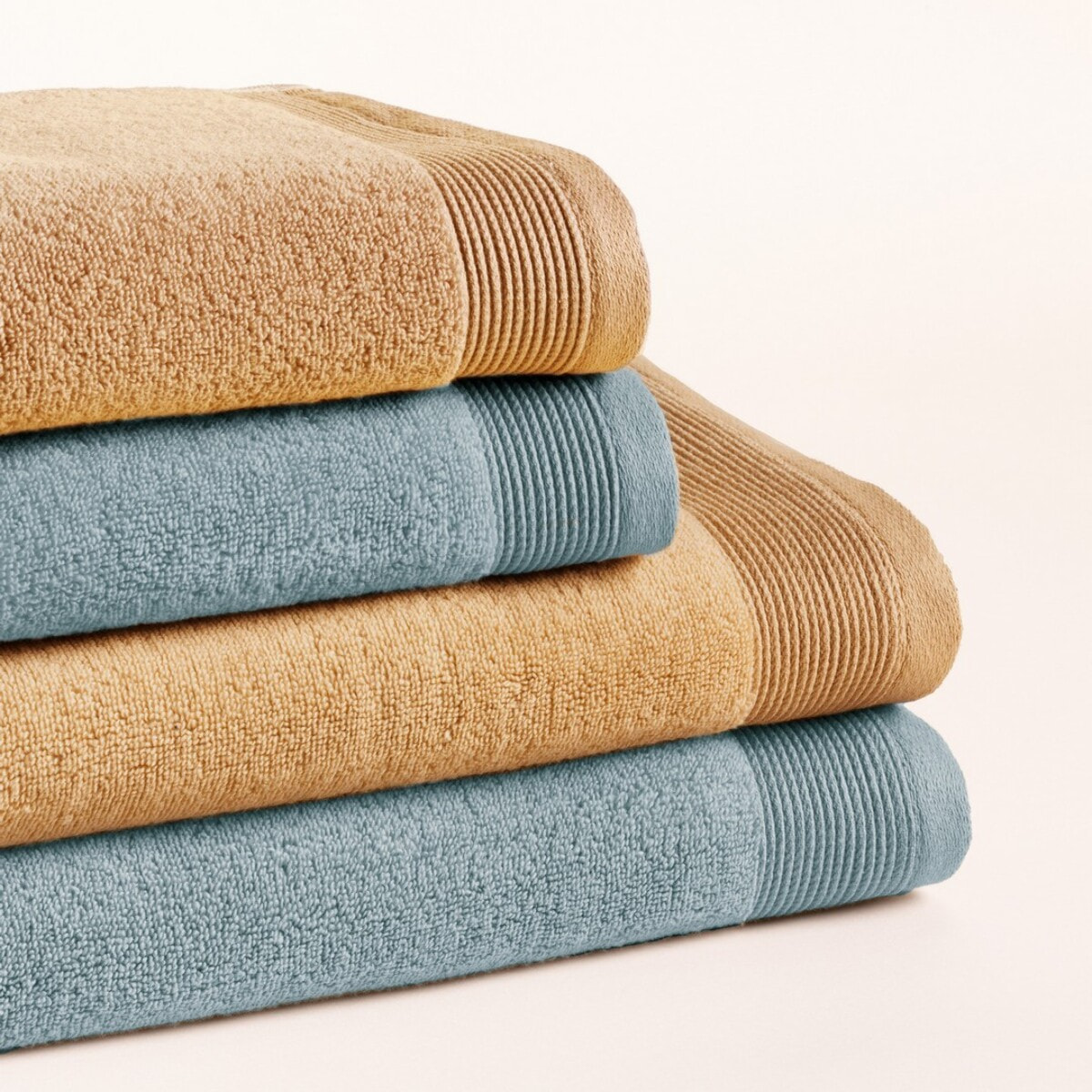 Lot de 4 serviettes bicolores Harmony Moutarde-Arctique - Zero Twist - 600 grammes