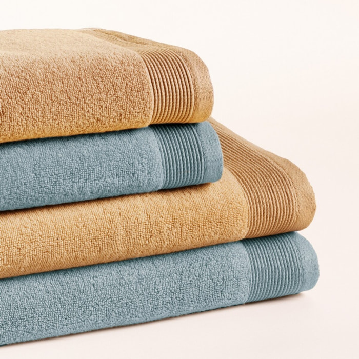 Lot de 4 serviettes bicolores Harmony Moutarde-Arctique - Zero Twist - 600 grammes