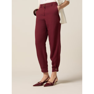 Oltre - Pantaloni baggy in lino/viscosa - Bordeaux