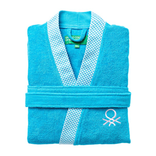 Albornoz 380gsm 100% algodón con ribete jacquard azul summer benetton