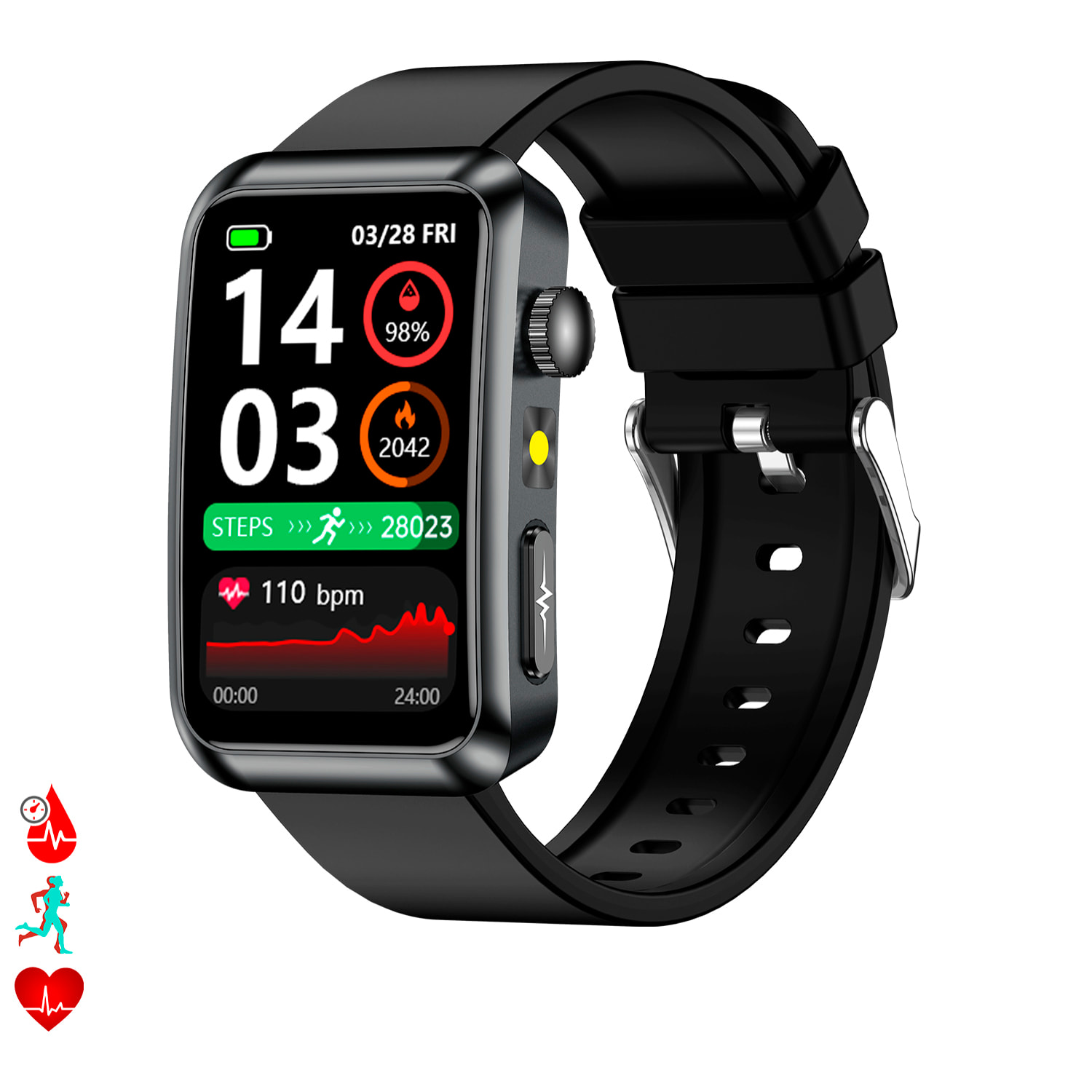 Smartwatch TK77. Llamadas Bluetooth con funciones avanzadas de salud: medición de glucosa, lípidos y ácido úrico, temperatura corporal, ECG, EDA, micro examen físico y composición corporal.