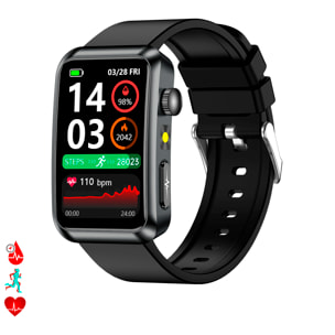 Smartwatch TK77. Llamadas Bluetooth con funciones avanzadas de salud: medición de glucosa, lípidos y ácido úrico, temperatura corporal, ECG, EDA, micro examen físico y composición corporal.