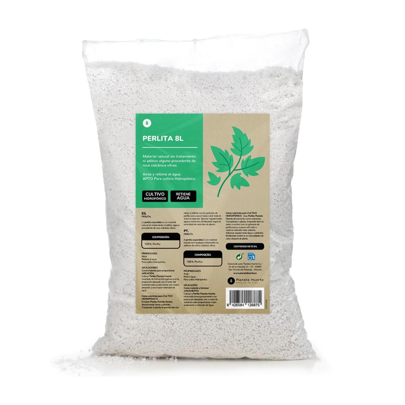 PLANETA HUERTO | Perlita 8 Litros – Sustrato Ligero para Mejorar la Aireación y Retención de Agua