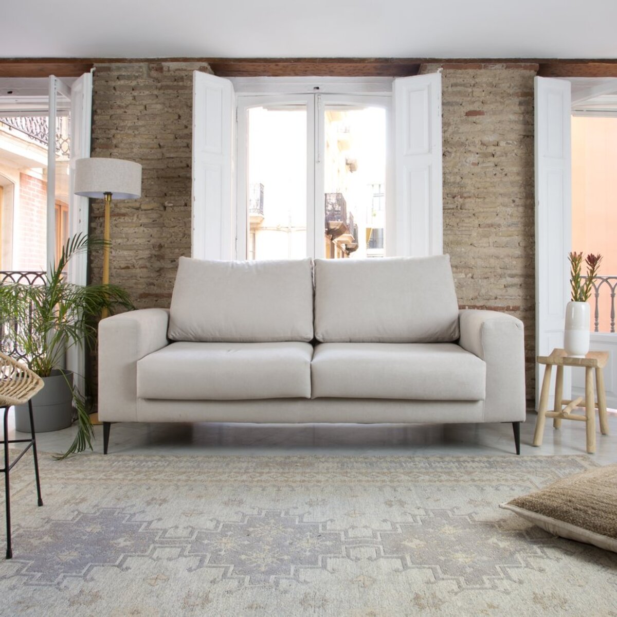 Canapé Jagger -textile, mousse pu, bois et panneau de particules-couleur beige 212 x 105 x 90 cm