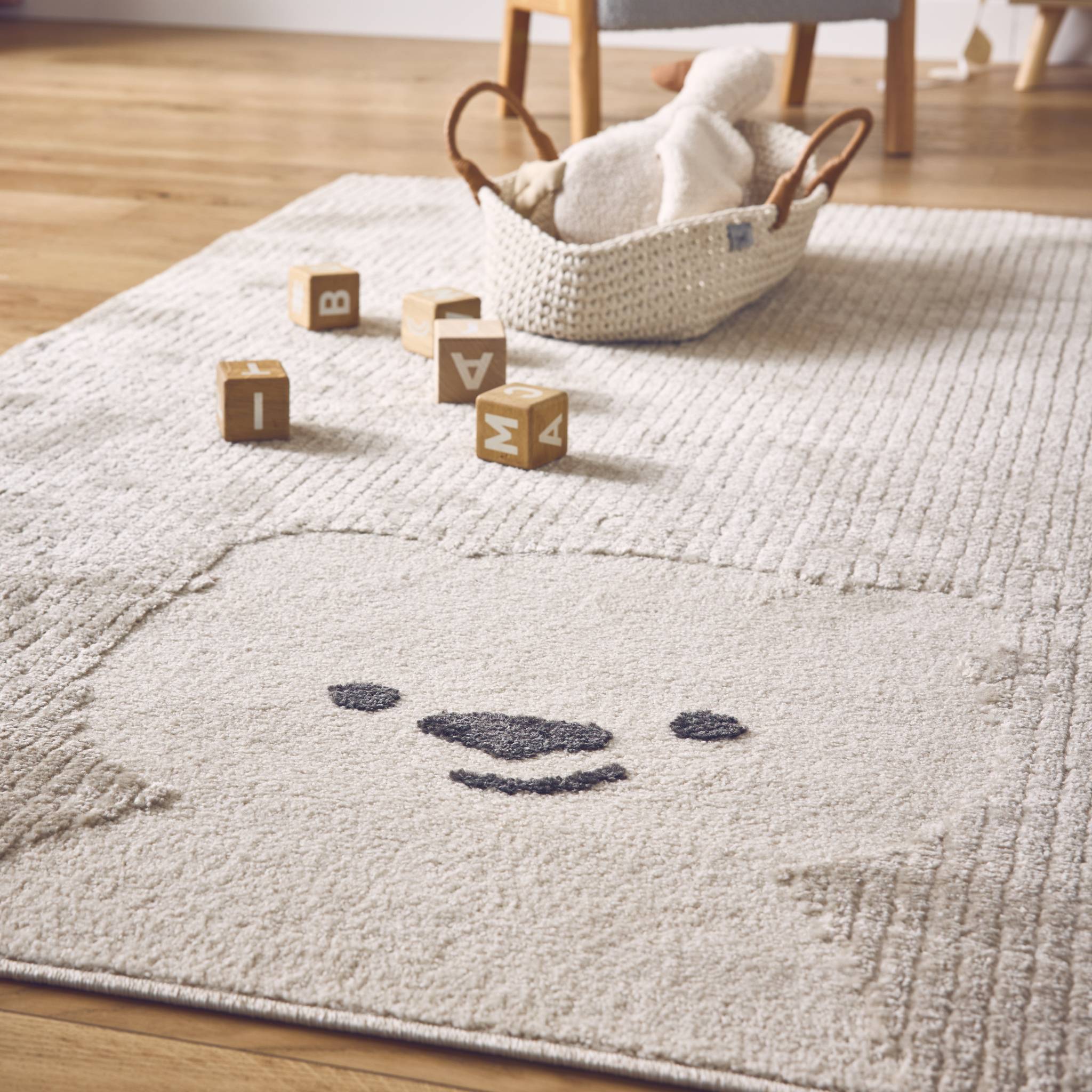 Tapis intérieur enfant beige crème petit ourson ELLIOT