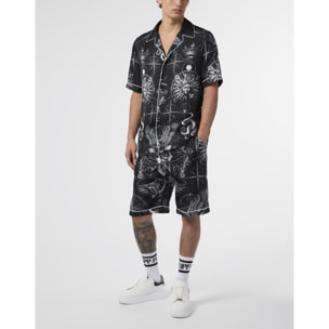 PHILIPP PLEIN Silk Bowling Shirt All-Over Tattoo