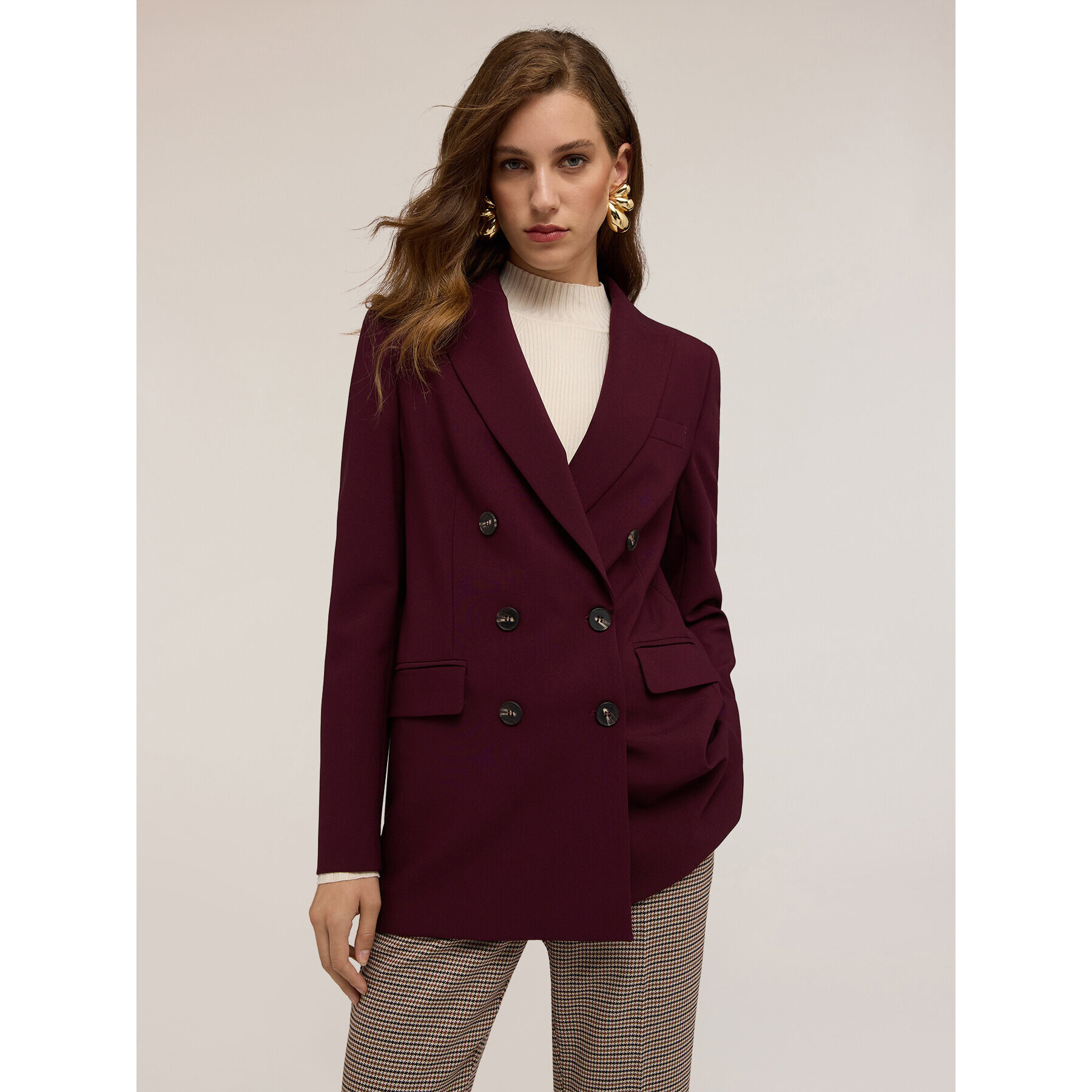 Motivi - Blazer cruzado de poliviscosa - Burgundy