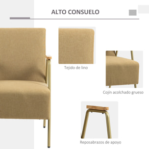 Butaca de Salón Sillón Individual con Reposabrazos Marco de Acero Dorado Estilo Moderno para Salón Dormitorio Marrón Claro