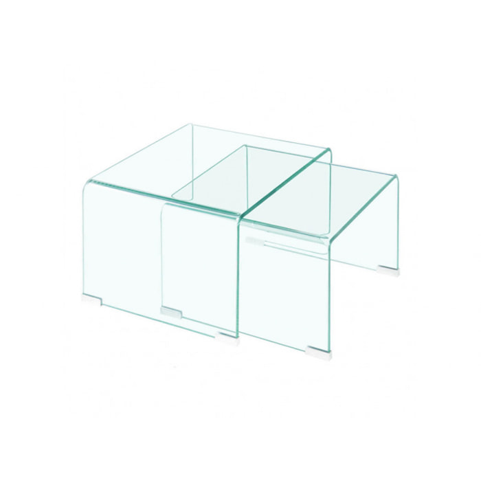 Ensemble 2 tables basses gigognes en verre trempé - BENT