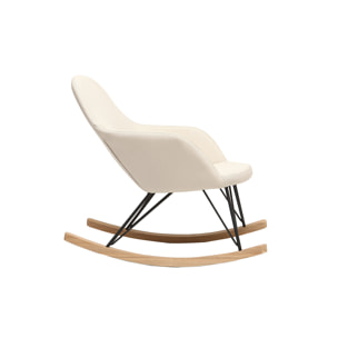 Rocking chair en tissu beige crème, bois clair et métal noir JHENE