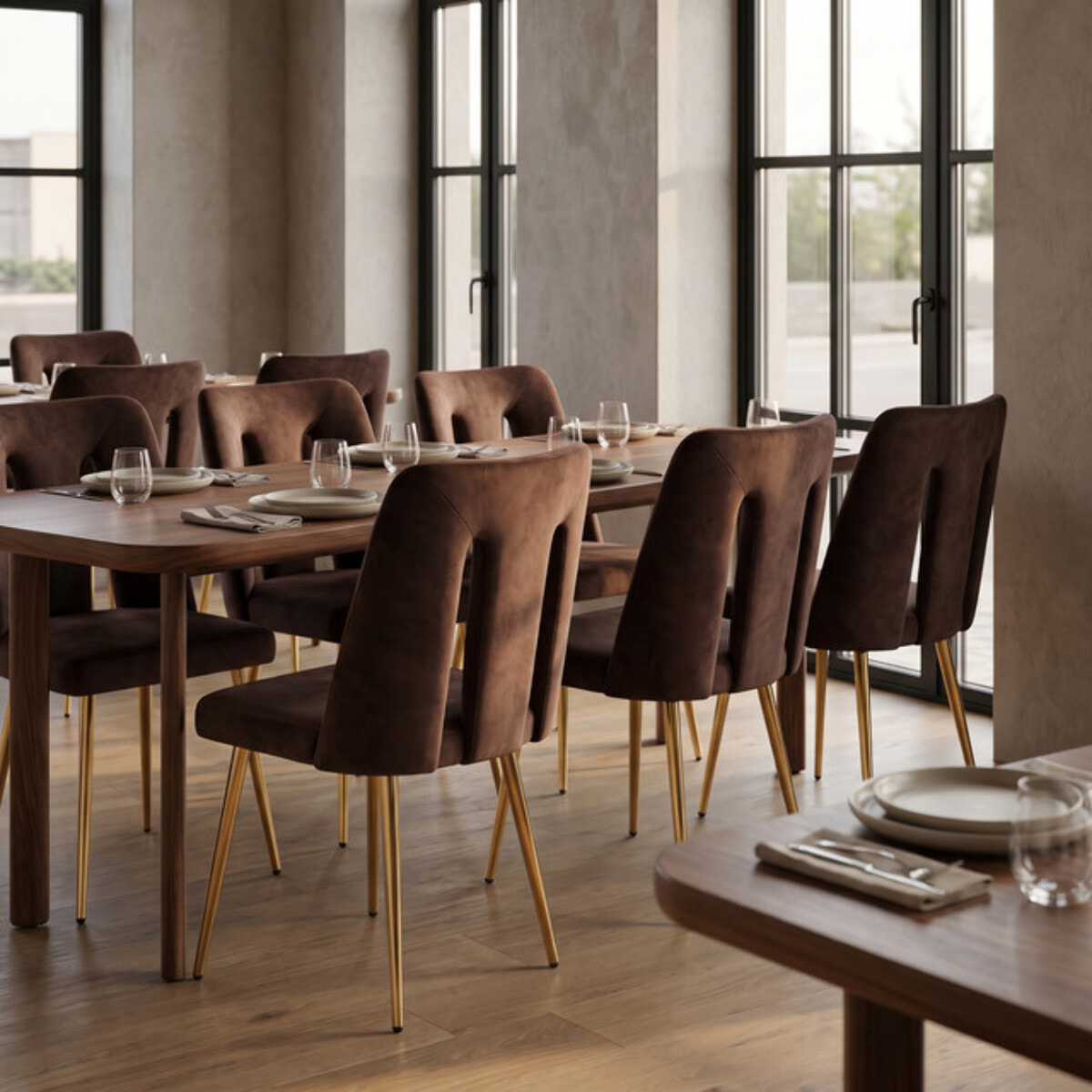 Sedia Imbottita in Effetto Velluto con Schienale Aperto e Gambe Oro, Design Moderno ed Elegante per Sala da Pranzo, Cucina, Soggiorno, Studio e Ufficio