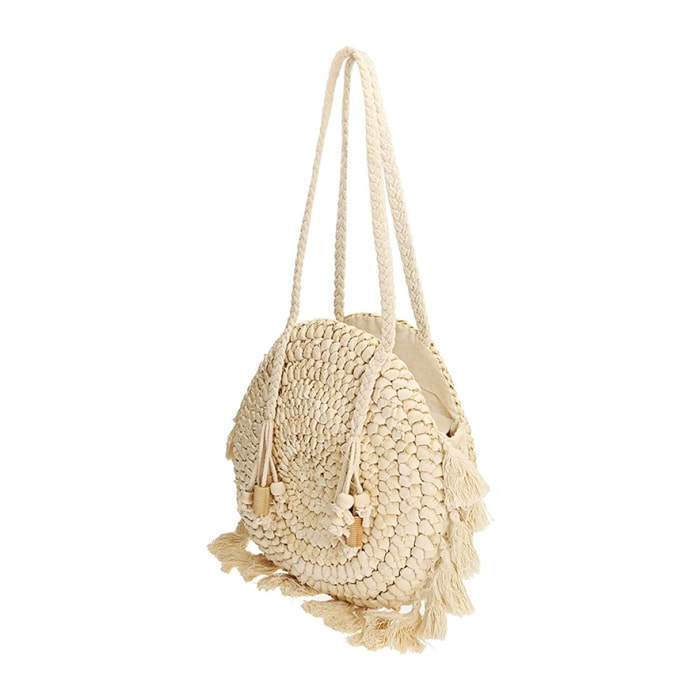 Borsa tonda beige in paglia