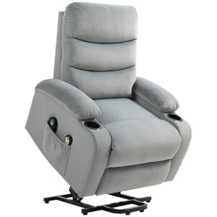 Fauteuil releveur massant chauffant inclinable - télécommande 4 modes 8 points - velours gris clair