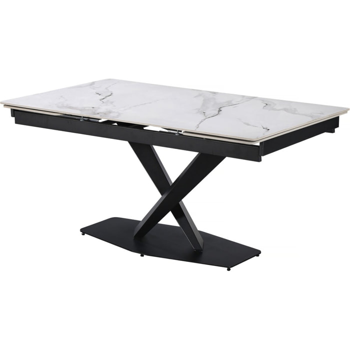 Table à manger extensible en céramique 6 à 10 personnes "Silence" - Blanc marbré gris