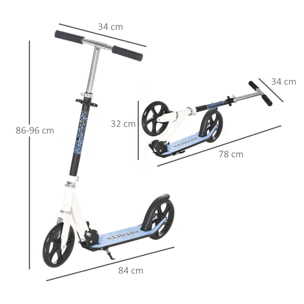 Patinete Para Niños Ligero Aluminio 84x34x86-96 cm Blanco