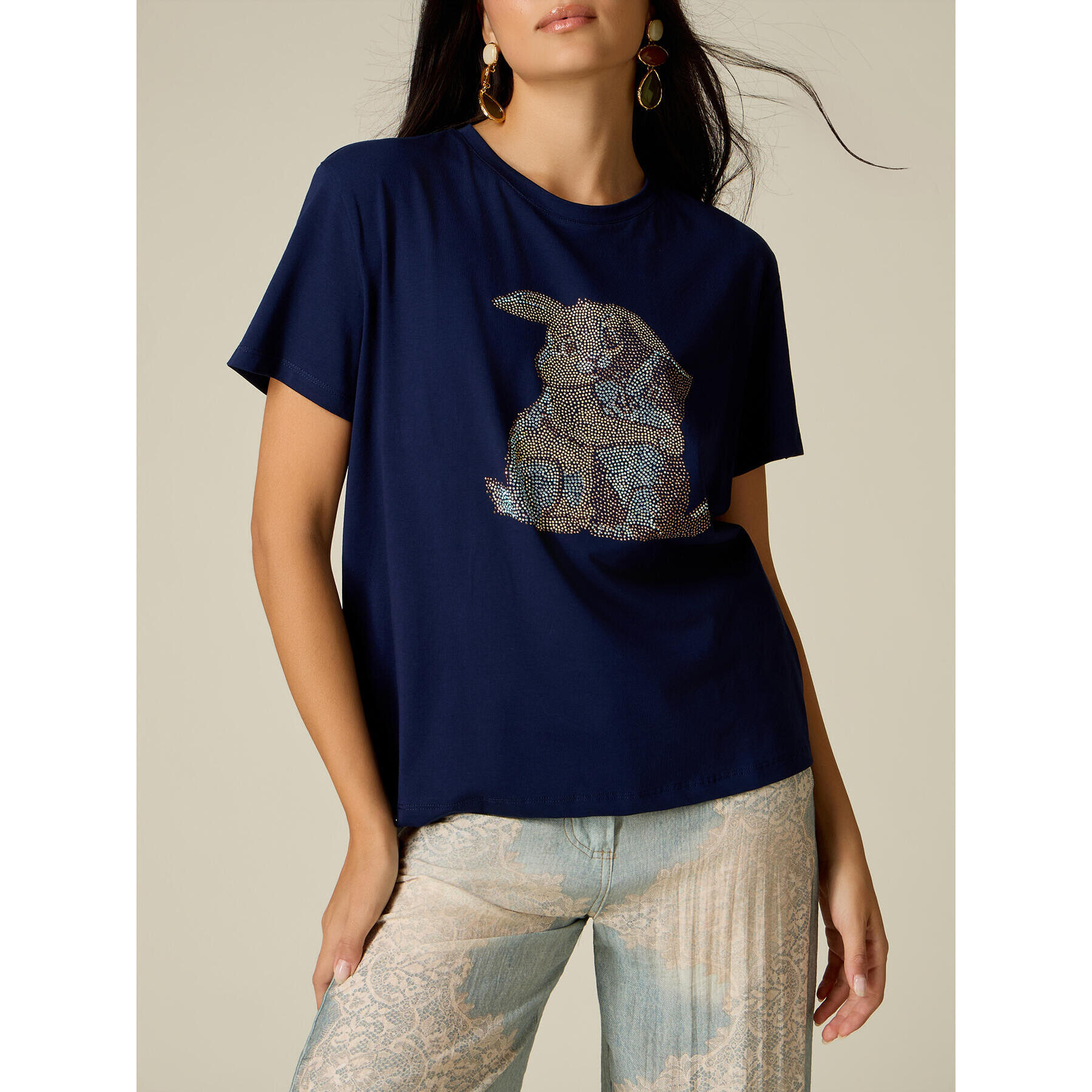 Oltre - Camiseta con aplicaciones - Azul