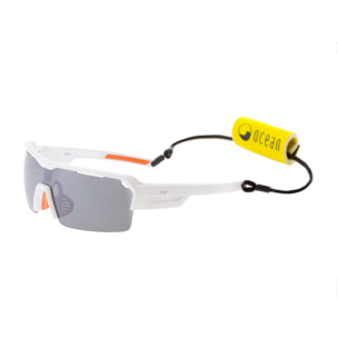 Gafas de deportes acuáticos OCEAN RACE - Blanco mate / Revo gris y plaquetas y puntas naranjas