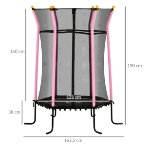 Cama Elástica Infantil de Jardín Ø163,5x190 cm Trampolín para Niños de +3 Años con Red de Seguridad y Marco de Acero para Interior Exterior Carga 50 kg Negro y Rosa