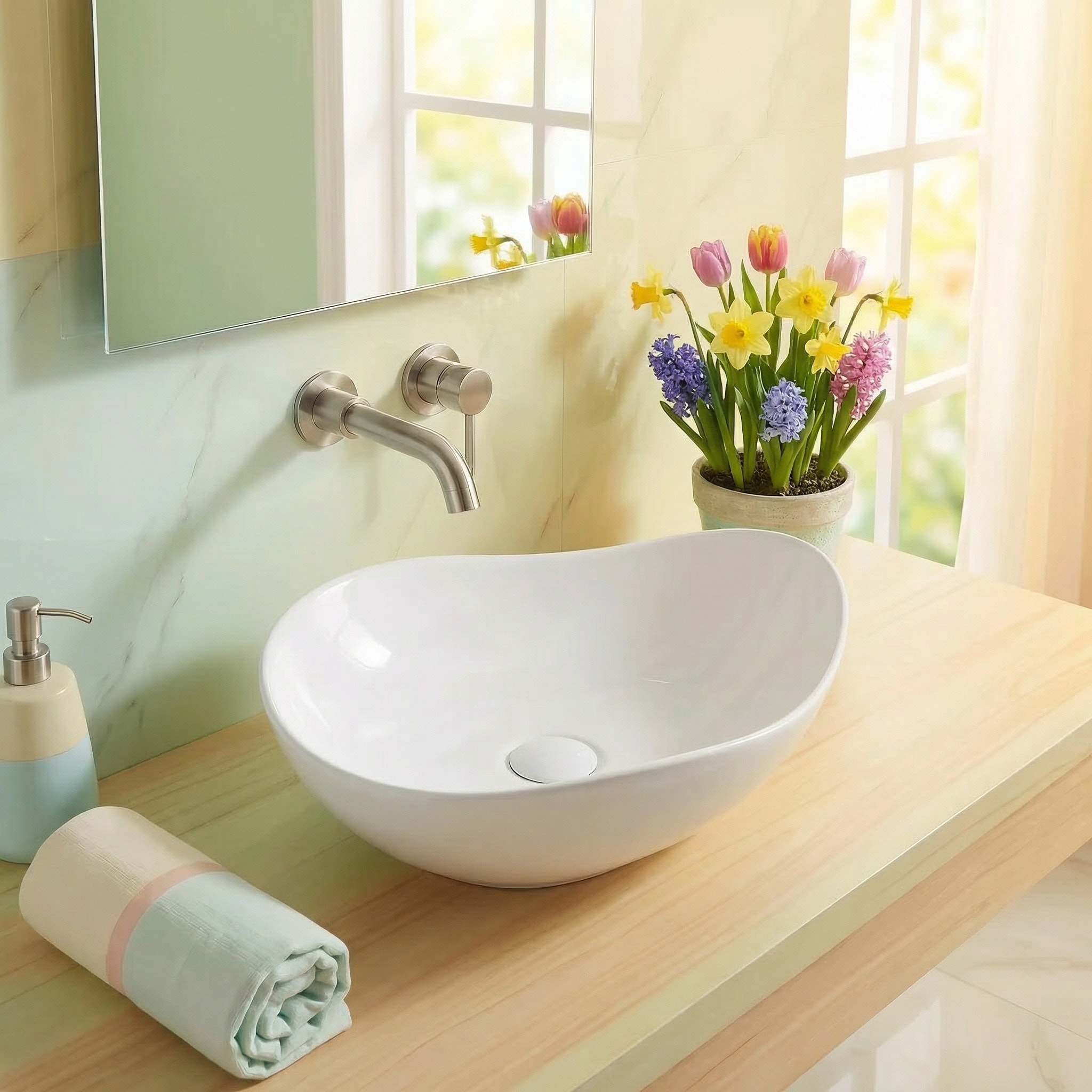 Vasque à poser design asymétrique 50,5 x 38 x 19 cm sans trop-plein blanc brillant PixL (CEPX5038)